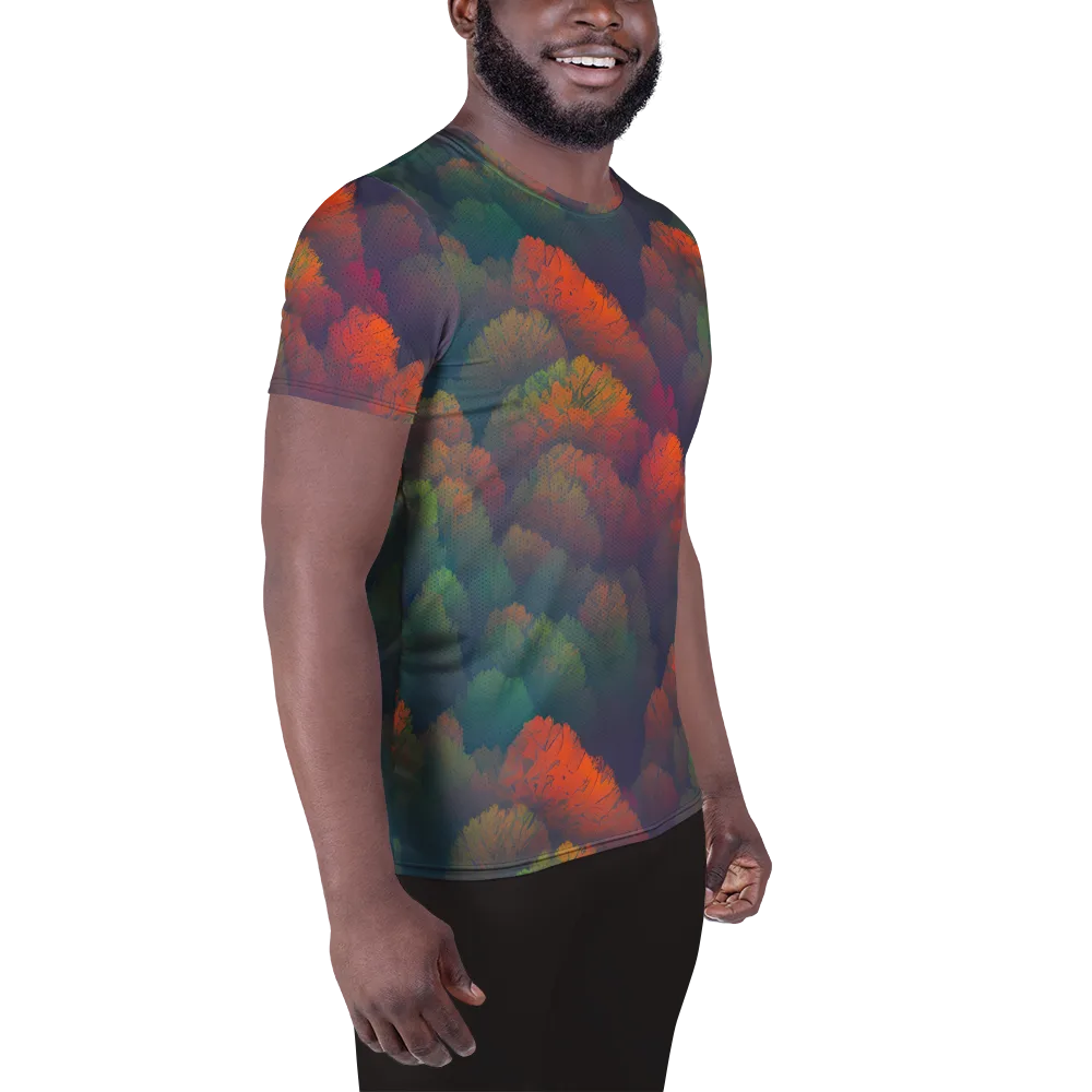 Flame-Kissed Foliage on Men's Athletic T-Shirt — Right