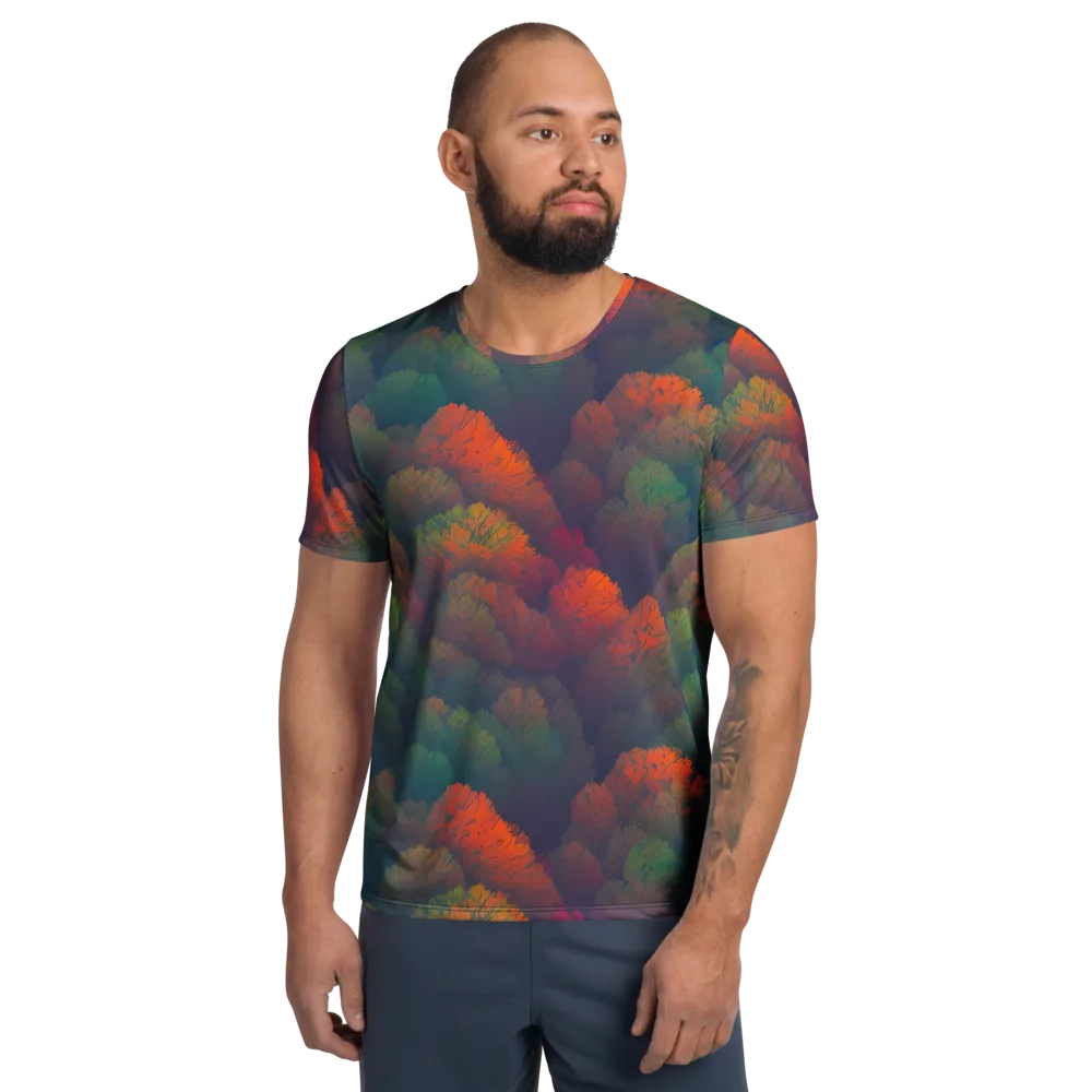 Flame-Kissed Foliage on Men's Athletic T-Shirt — Front