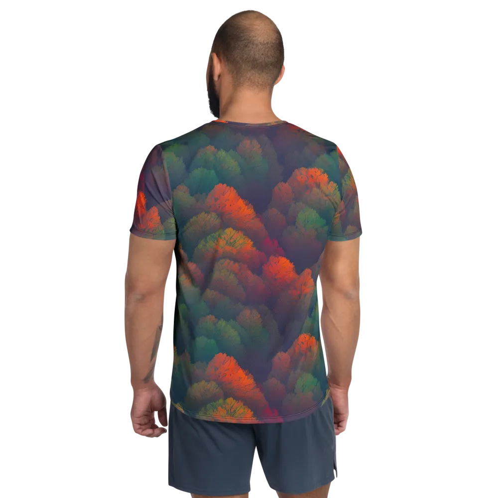 Flame-Kissed Foliage on Men's Athletic T-Shirt — Back