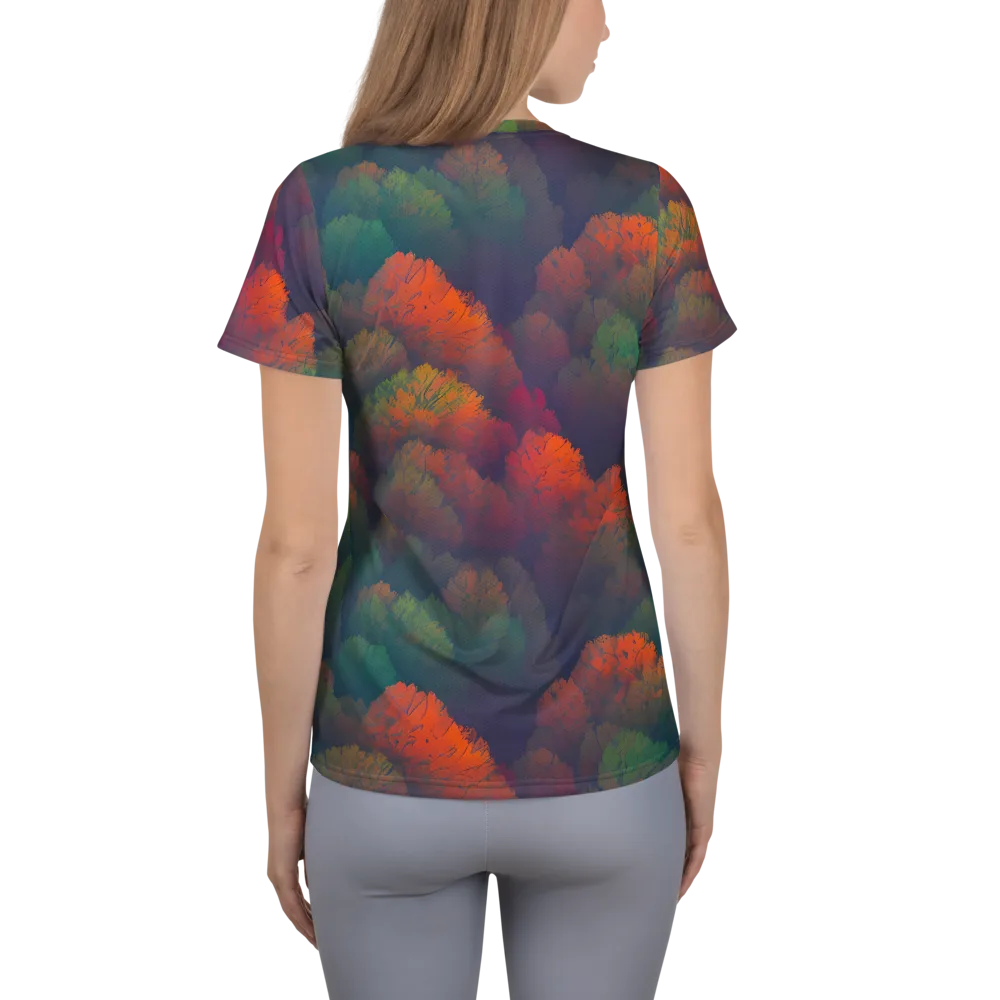 Flame-Kissed Foliage on Women's Athletic T-Shirt — Back