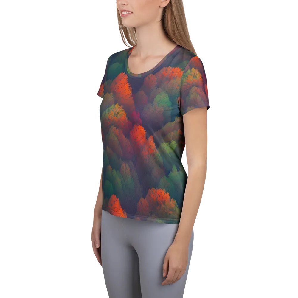 Flame-Kissed Foliage on Women's Athletic T-Shirt — Left