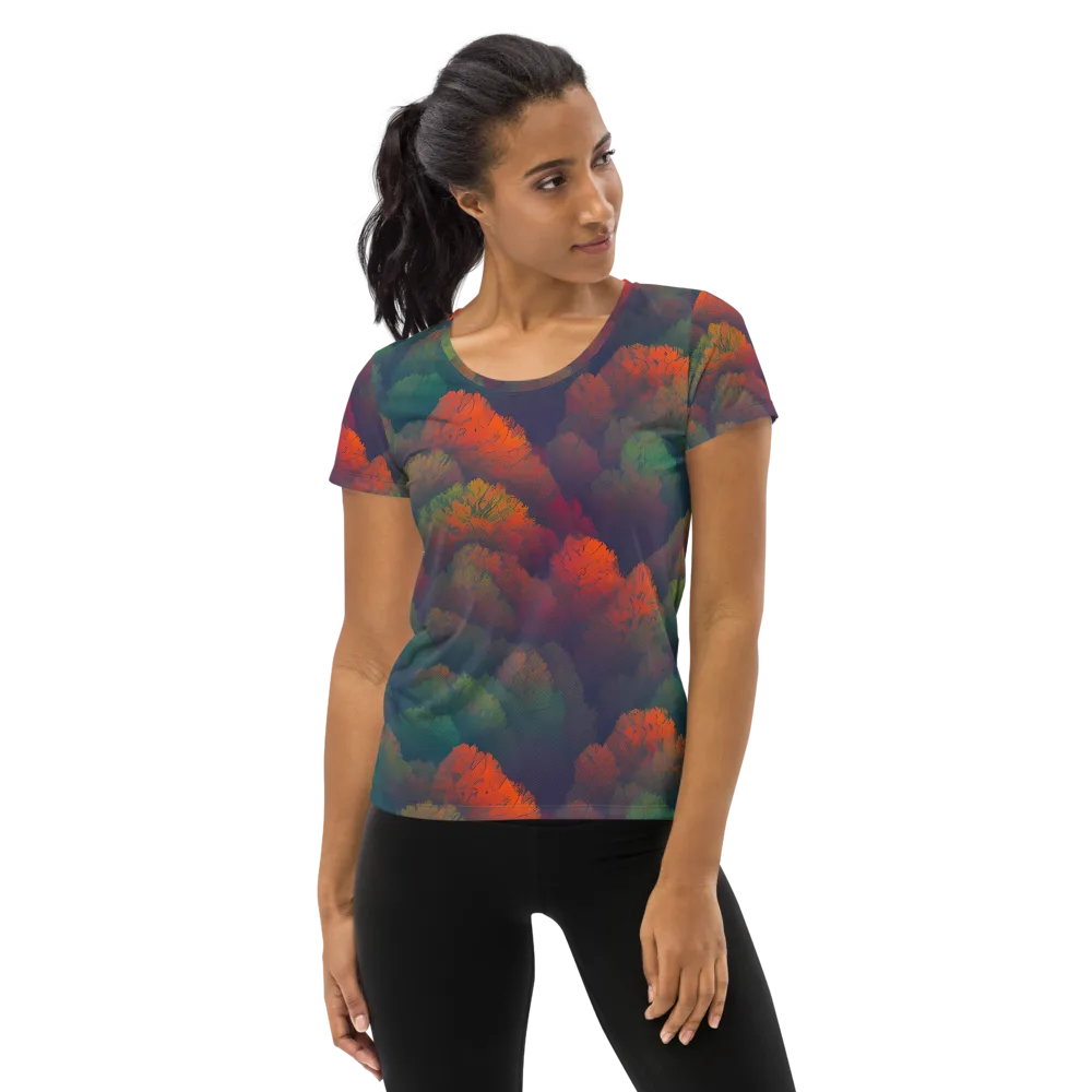 Flame-Kissed Foliage on Women's Athletic T-Shirt — Front