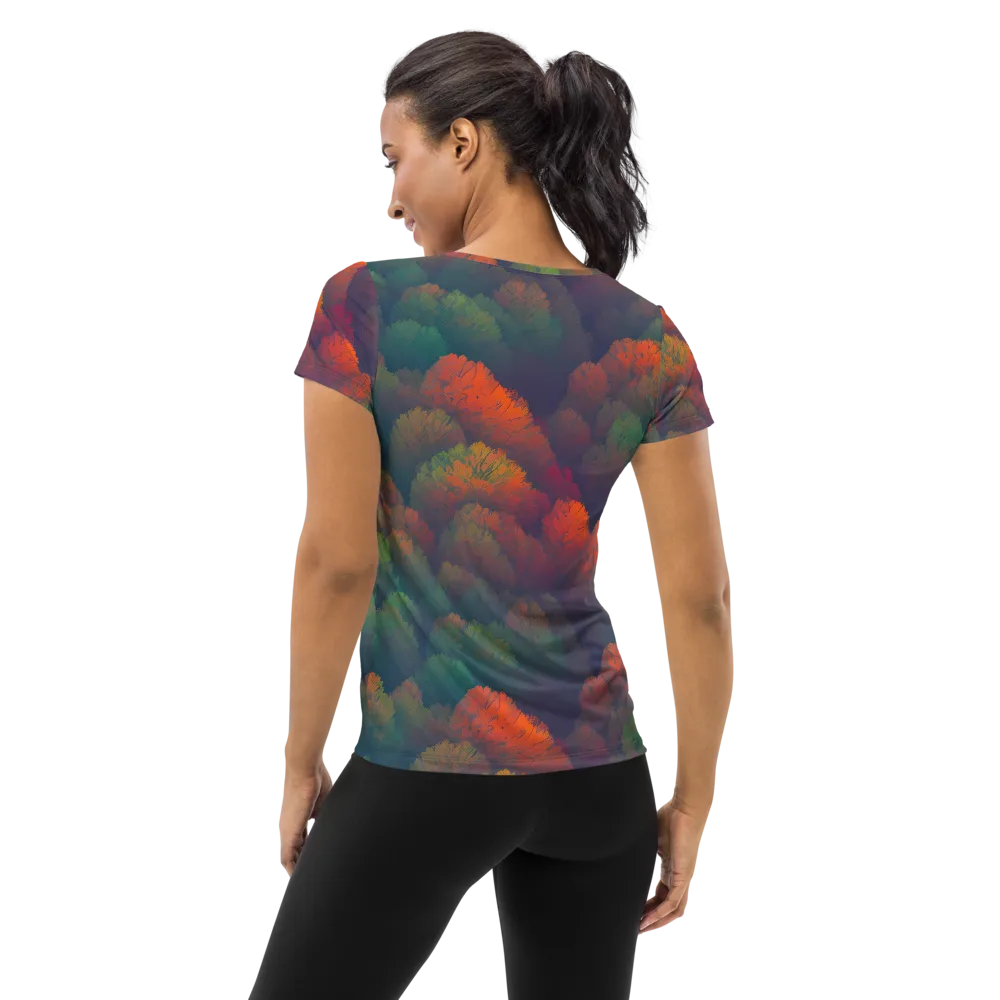 Flame-Kissed Foliage on Women's Athletic T-Shirt — Back