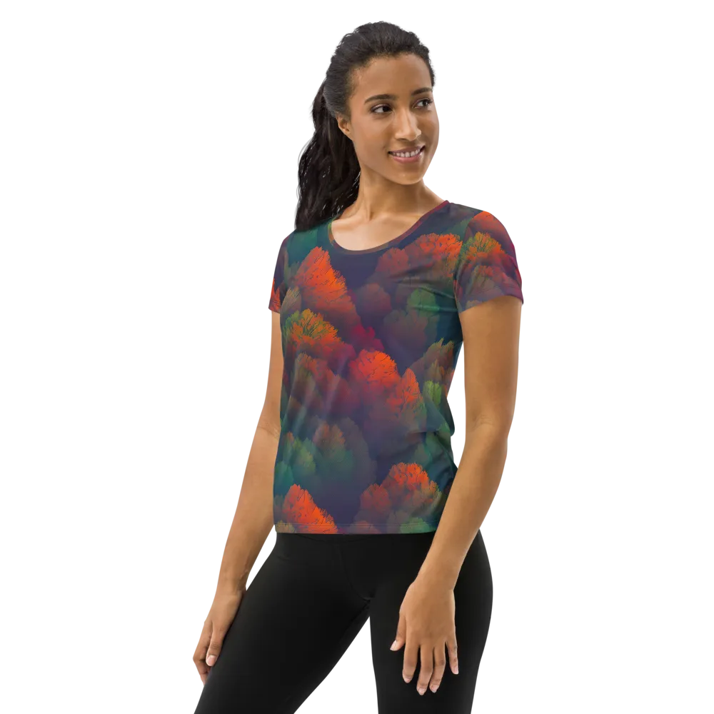 Flame-Kissed Foliage on Women's Athletic T-Shirt — Left