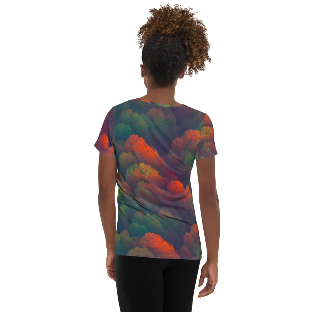 Flame-Kissed Foliage on Women's Athletic T-Shirt — Back