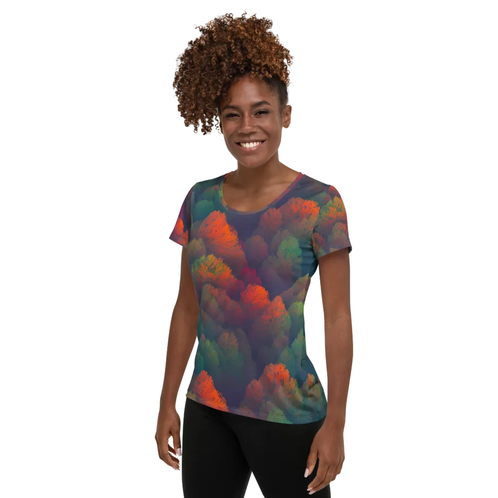Flame-Kissed Foliage on Women's Athletic T-Shirt — Left