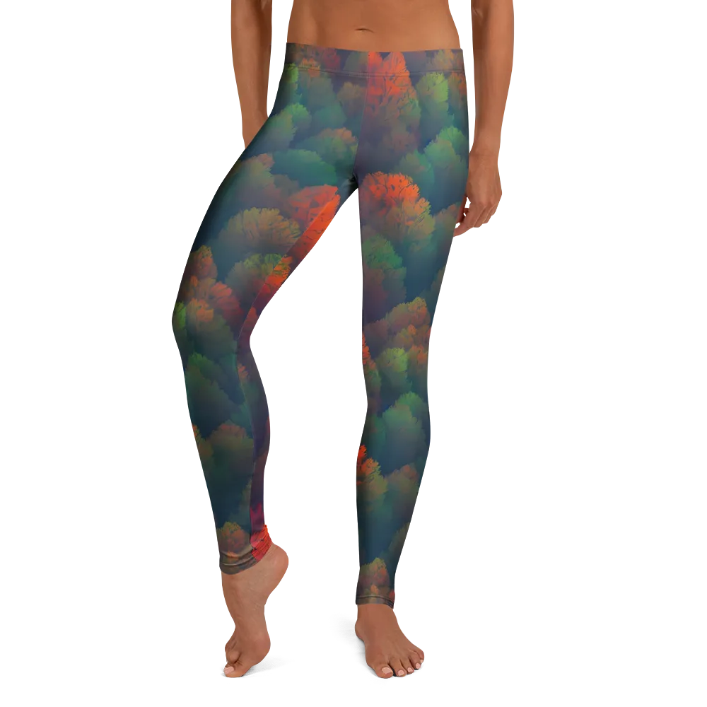 Flame-Kissed Foliage on Leggings — Front