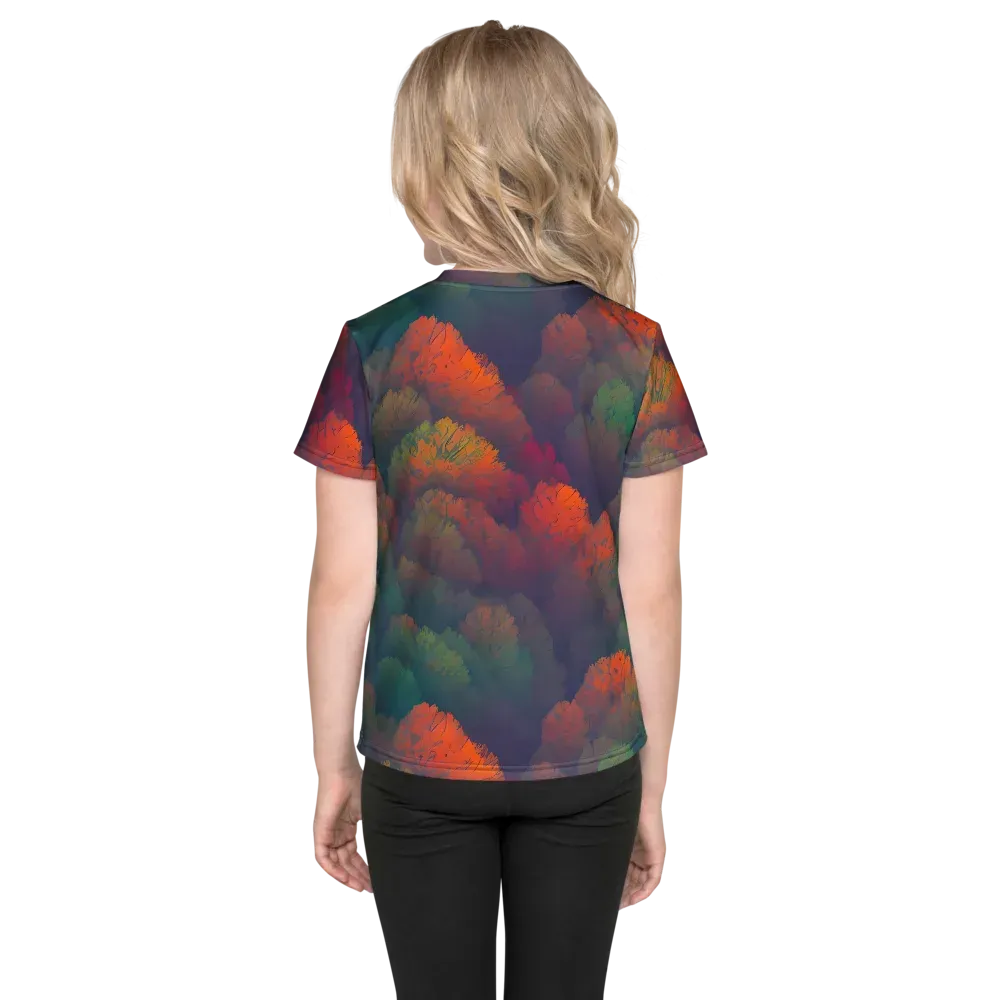 Flame-Kissed Foliage on Kids Crew Neck T-Shirt — Back