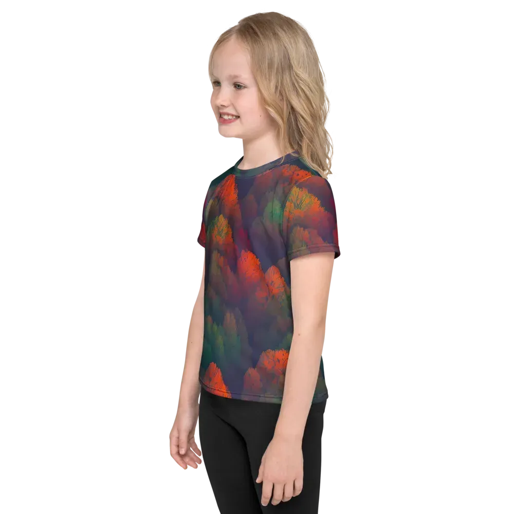 Flame-Kissed Foliage on Kids Crew Neck T-Shirt — Left