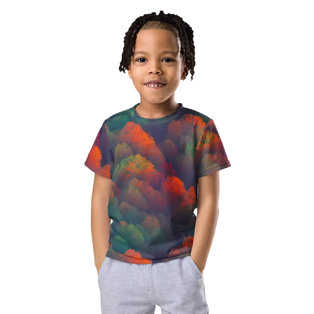 Flame-Kissed Foliage on Kids Crew Neck T-Shirt — Front