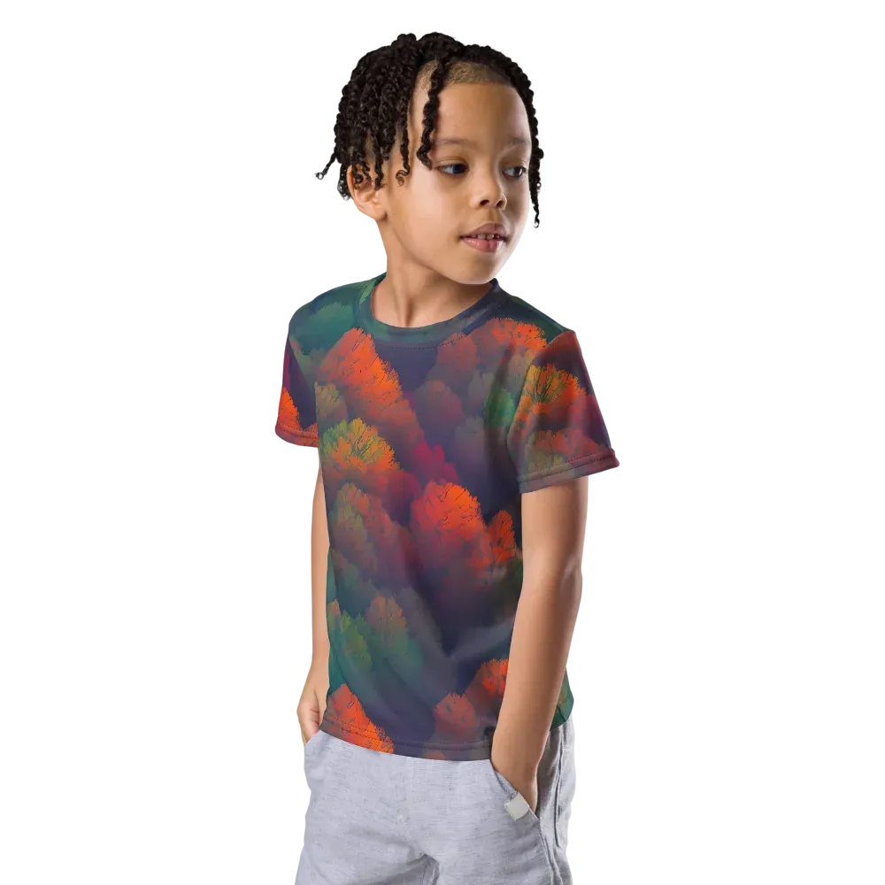 Flame-Kissed Foliage on Kids Crew Neck T-Shirt — Left Front