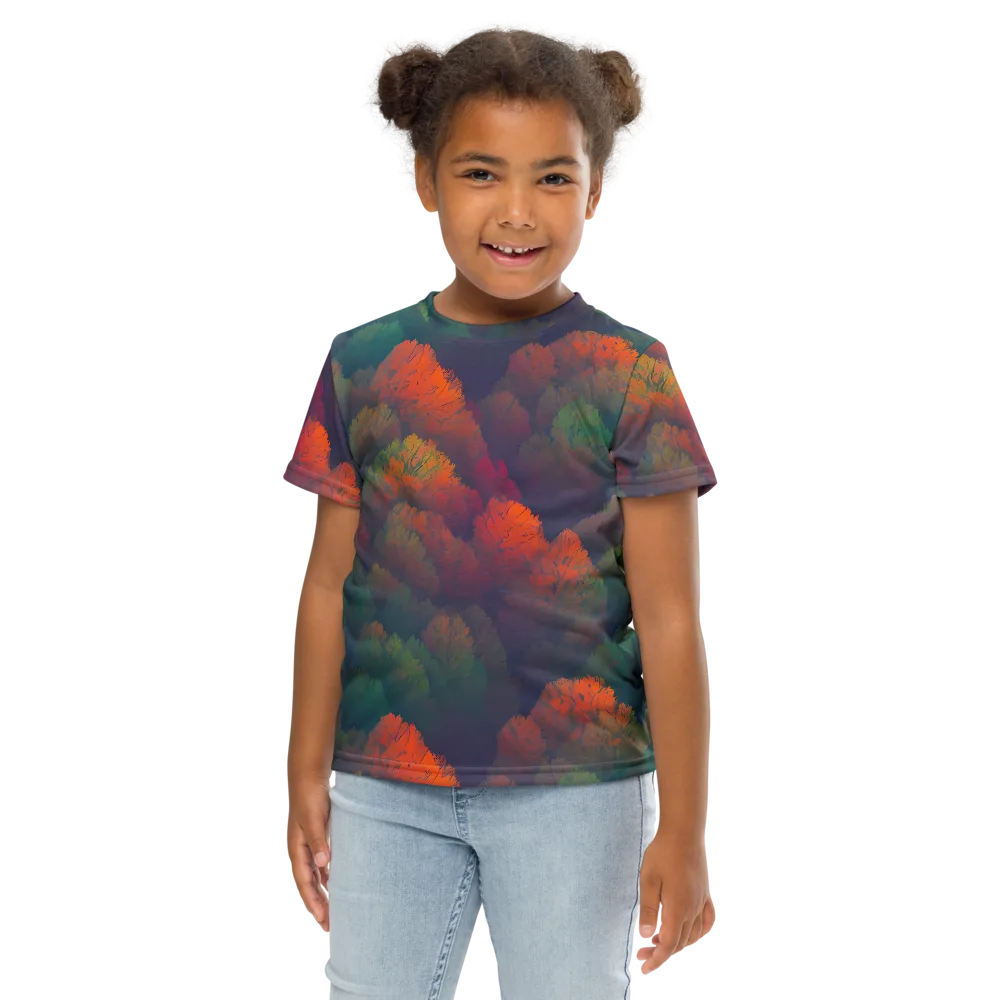 Flame-Kissed Foliage on Kids Crew Neck T-Shirt — Front