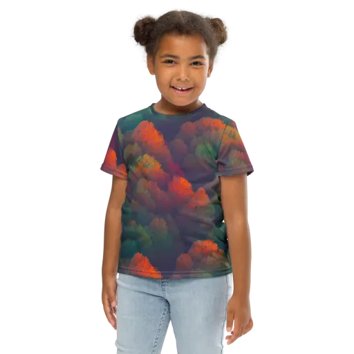 Flame-Kissed Foliage on a Kids Crew Neck T-Shirt