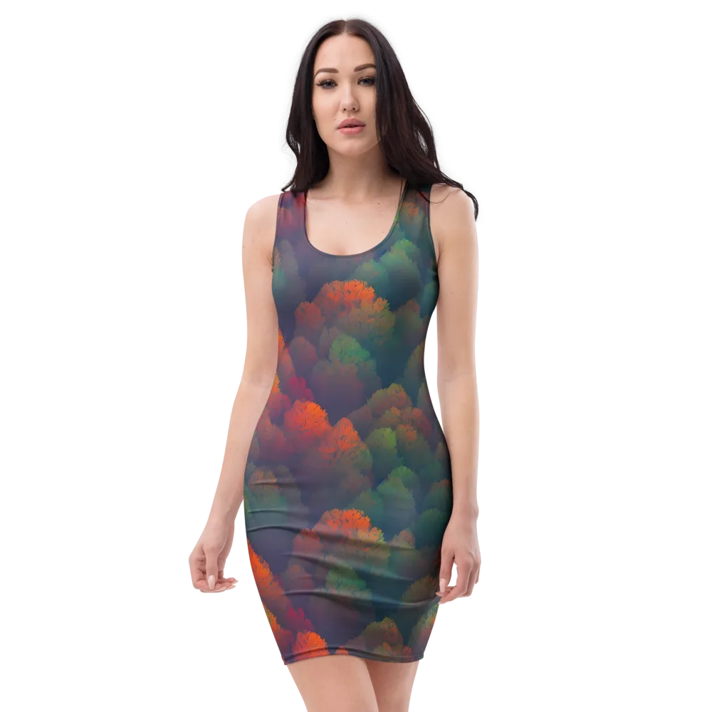 Flame-Kissed Foliage on Bodycon Dress — Front