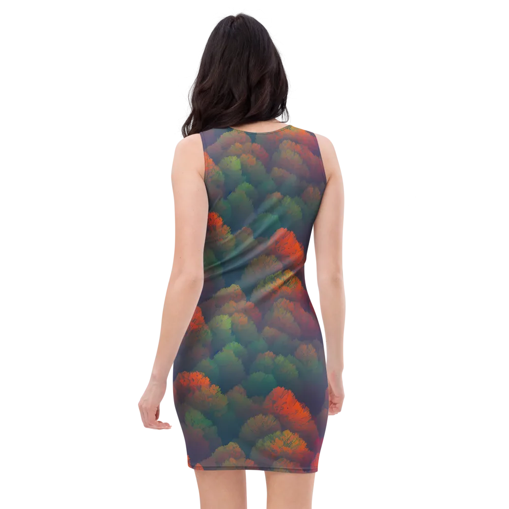 Flame-Kissed Foliage on Bodycon Dress — Back