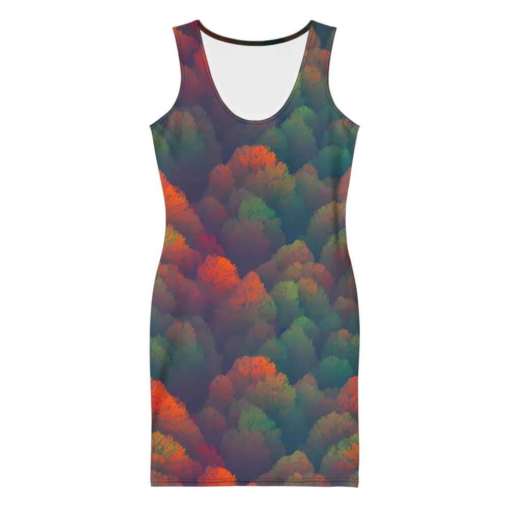 Flame-Kissed Foliage on Bodycon Dress — Front
