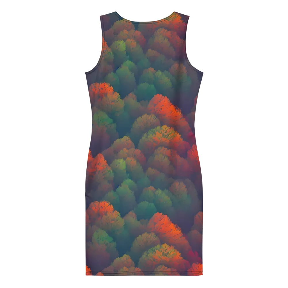 Flame-Kissed Foliage on Bodycon Dress — Back