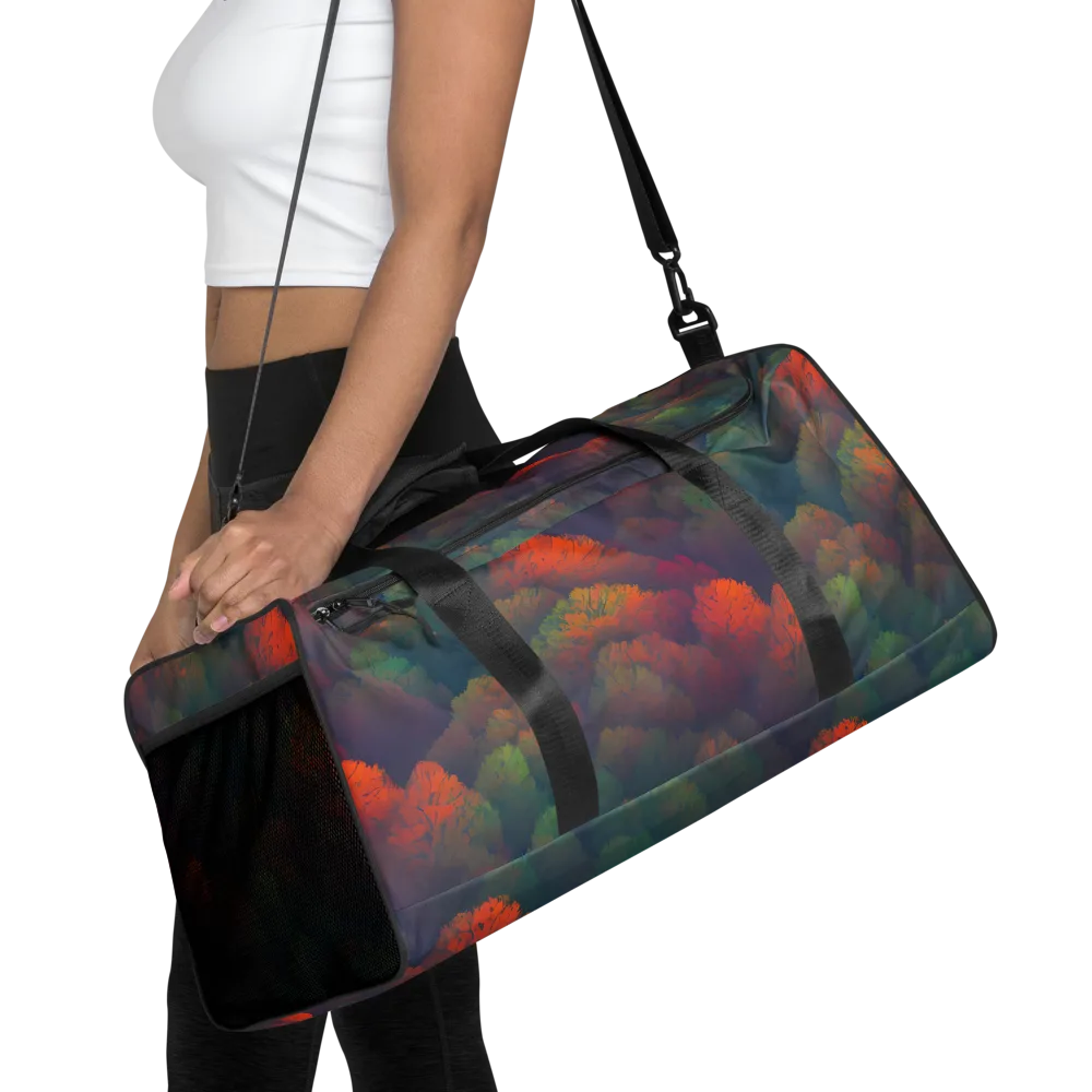 Flame-Kissed Foliage on Duffle Bag — Front