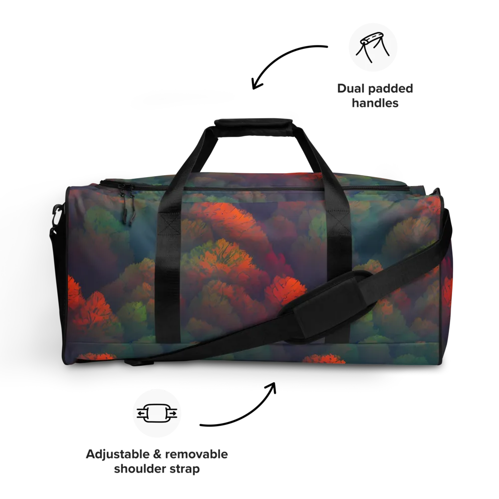 Flame-Kissed Foliage on Duffle Bag — Front