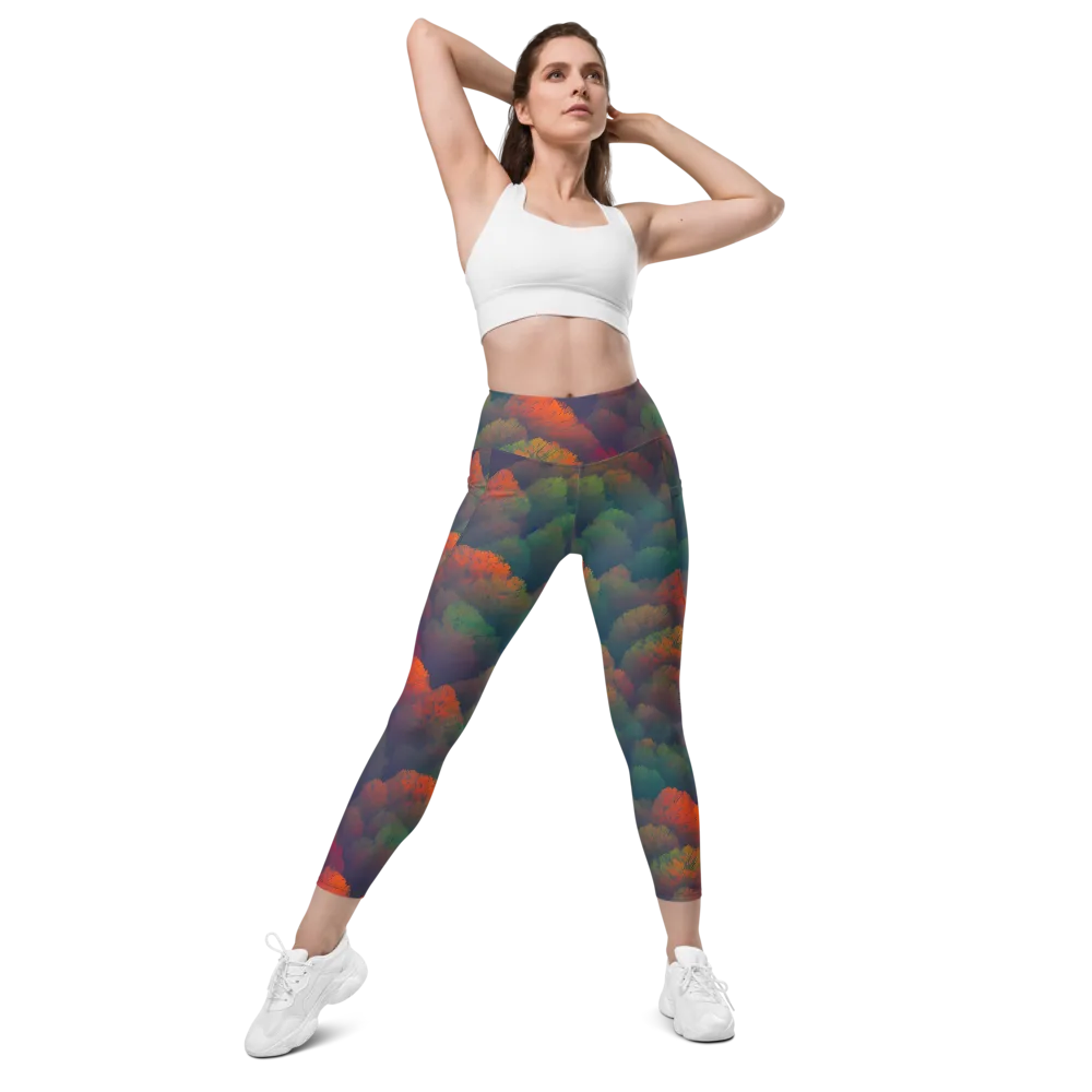 Flame-Kissed Foliage on Leggings with Pockets — Front