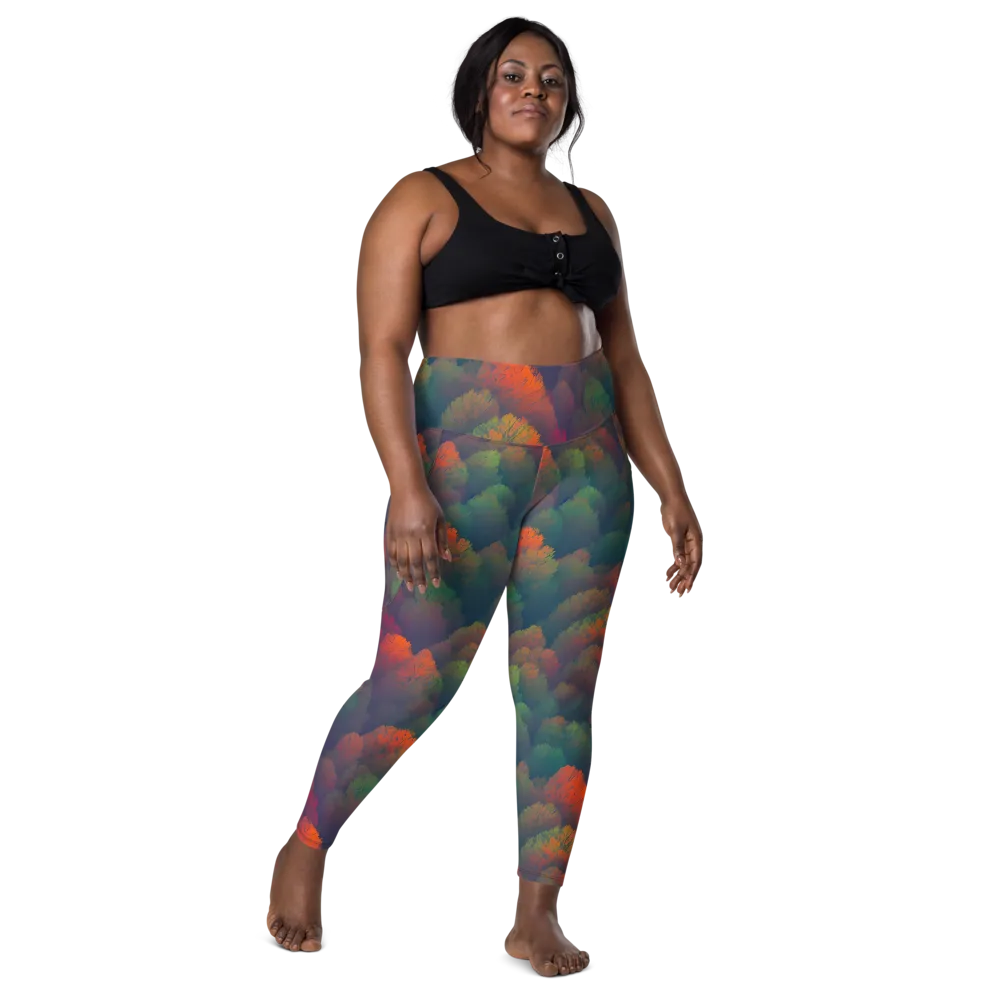 Flame-Kissed Foliage on Leggings with Pockets — Front