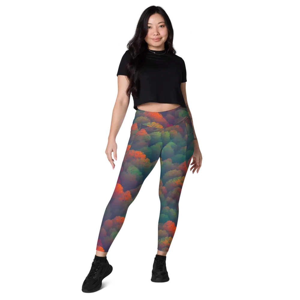 Flame-Kissed Foliage on Leggings with Pockets — Front