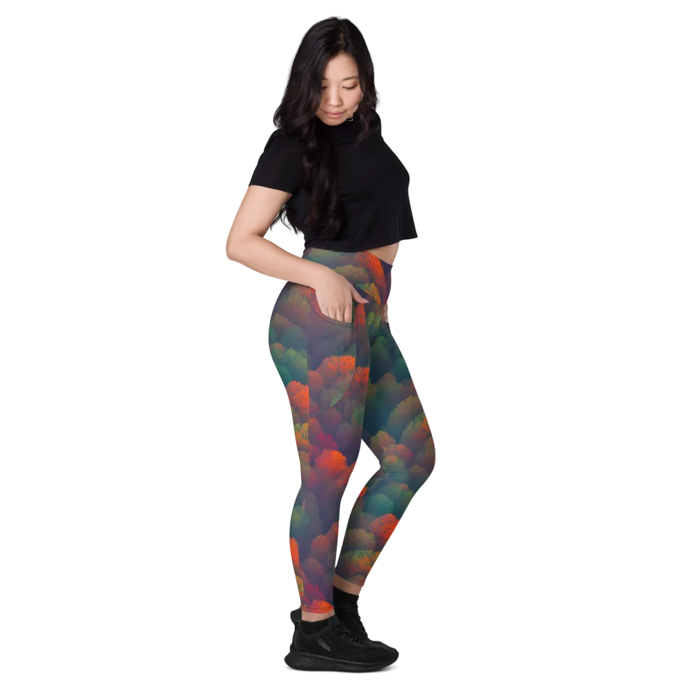 Flame-Kissed Foliage on Leggings with Pockets — Right