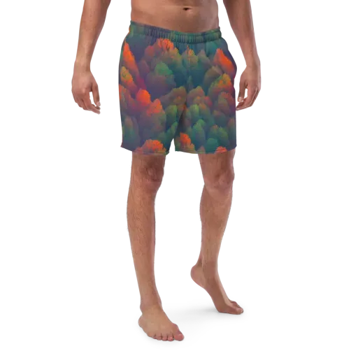 Flame-Kissed Foliage on a Swim Trunks