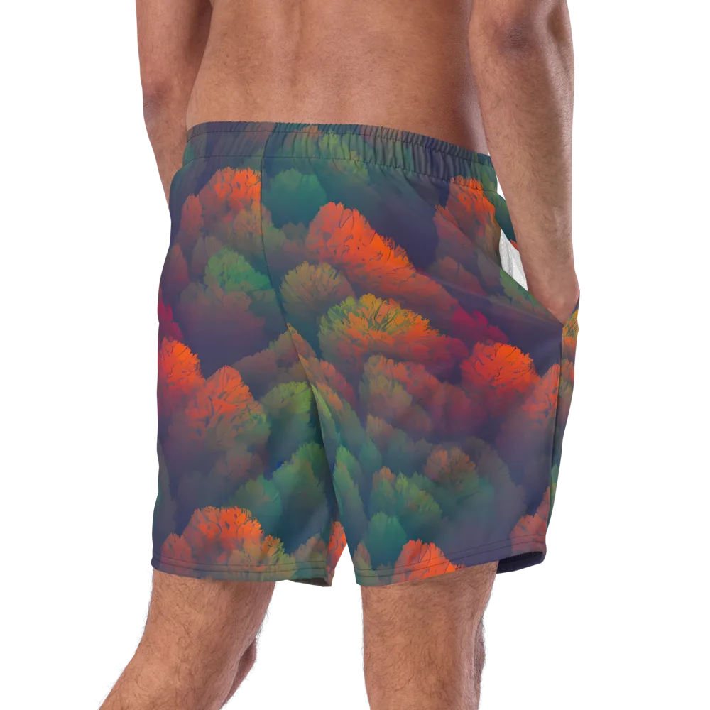 Flame-Kissed Foliage on Swim Trunks — Right Back