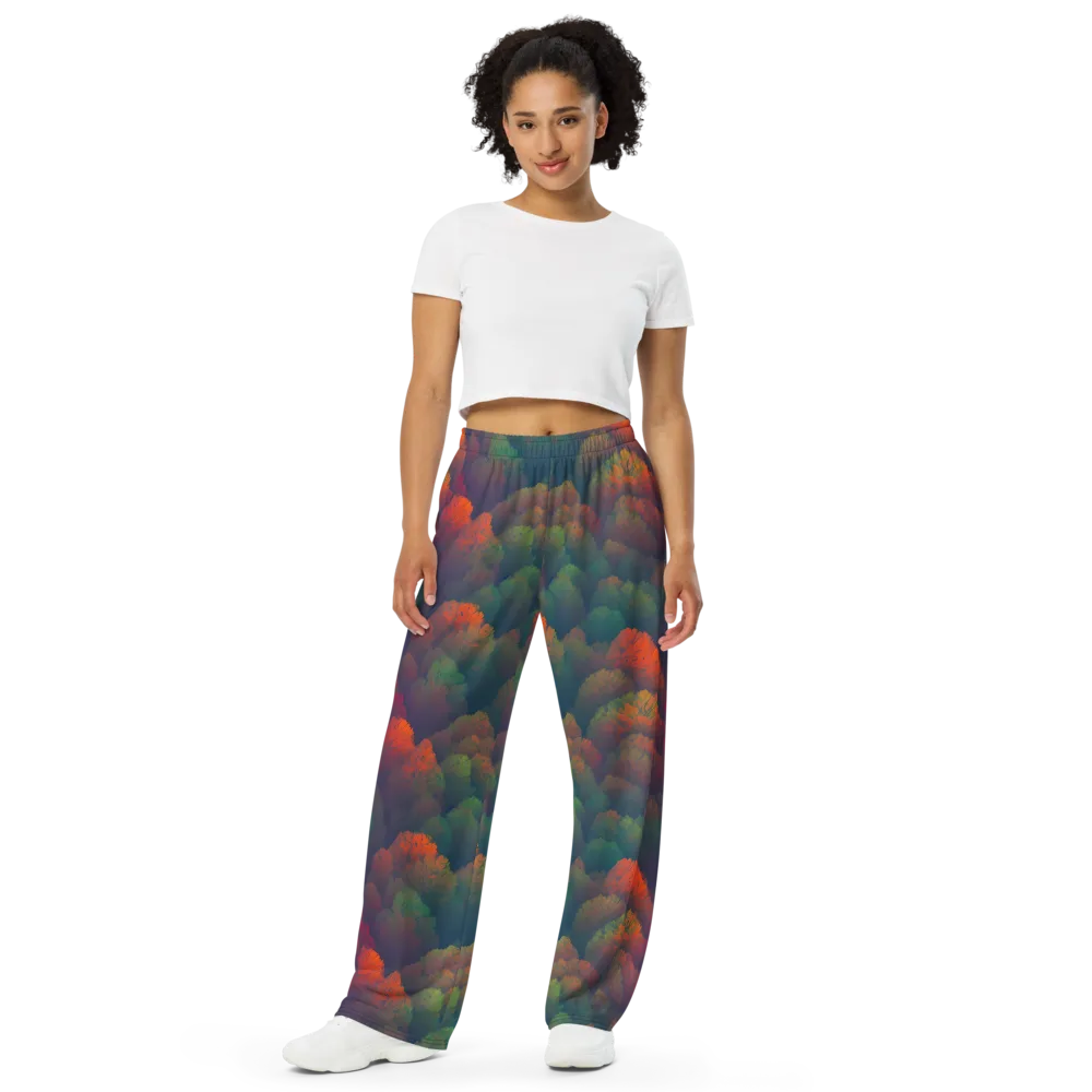 Flame-Kissed Foliage on Wide-Leg Pants — Front