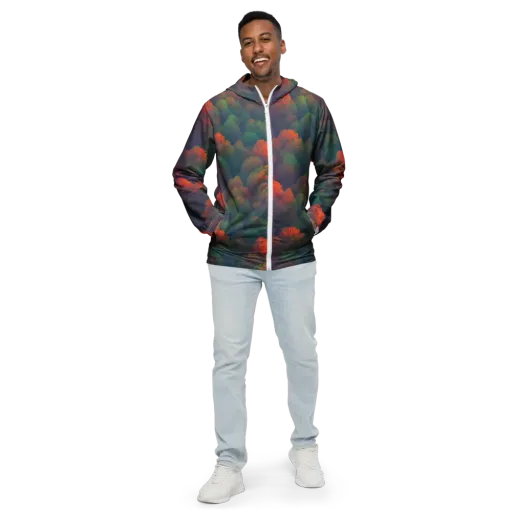 Flame-Kissed Foliage on a Men's Windbreaker