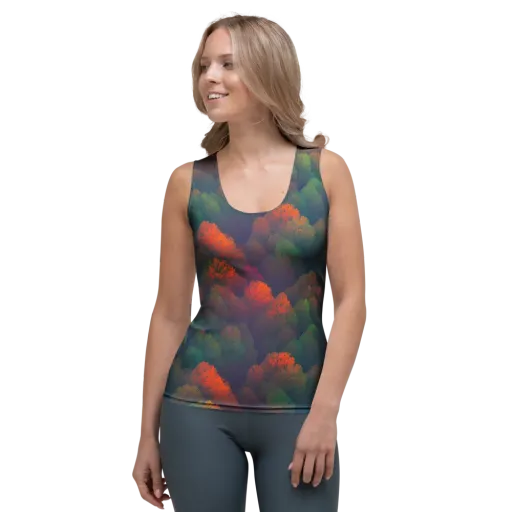 Flame-Kissed Foliage on a Women's Tank Top