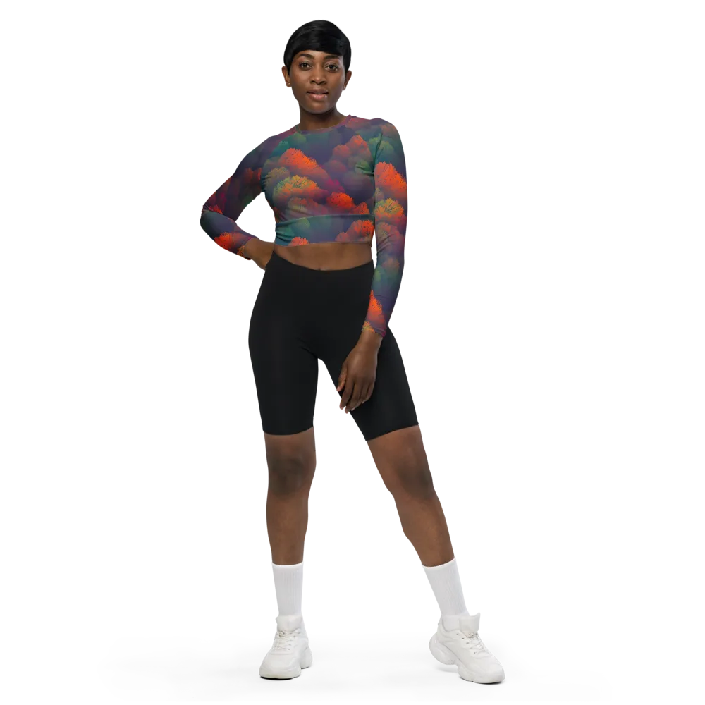 Flame-Kissed Foliage on Long Sleeve Crop Top — Front