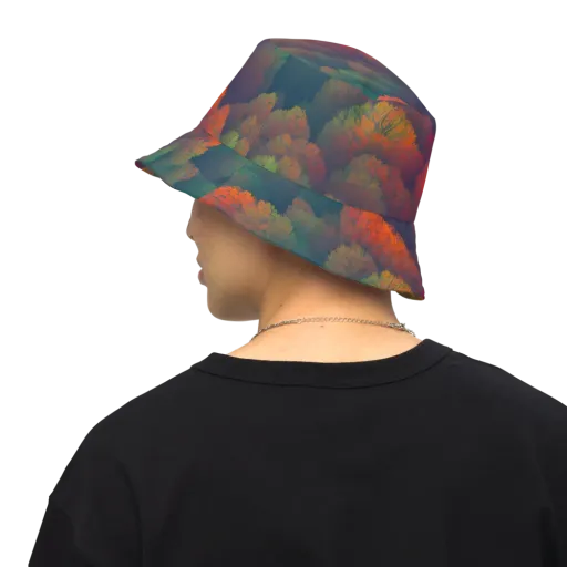 Flame-Kissed Foliage on a Reversible Bucket Hat