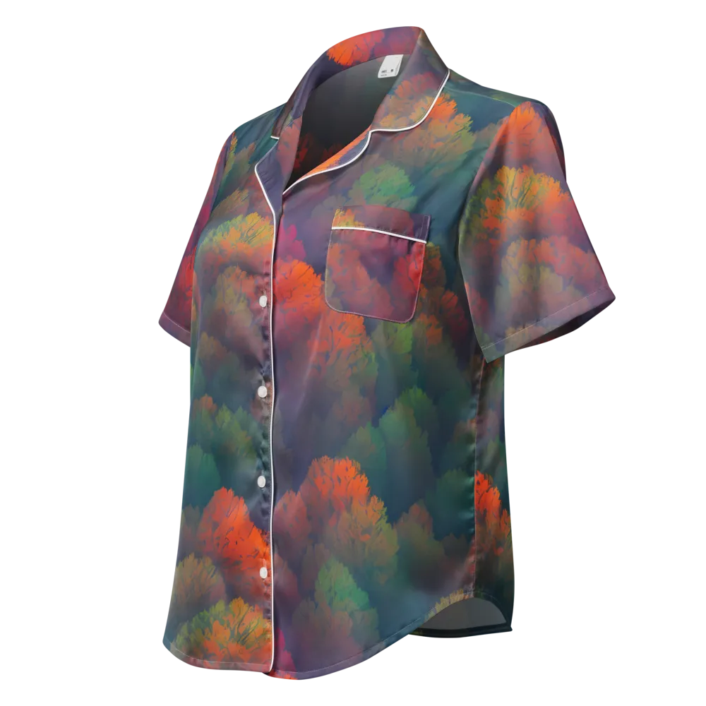 Flame-Kissed Foliage on Women's Short Sleeve Pajama Top — Left Front