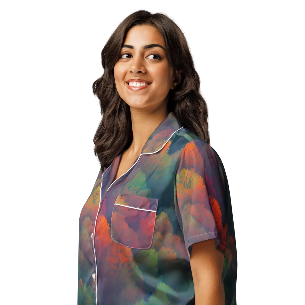 Flame-Kissed Foliage on Women's Short Sleeve Pajama Top — Left Front
