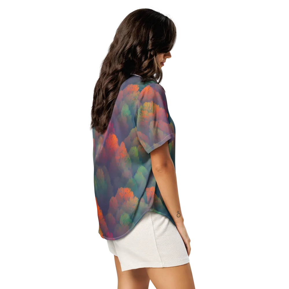 Flame-Kissed Foliage on Women's Short Sleeve Pajama Top — Right Back