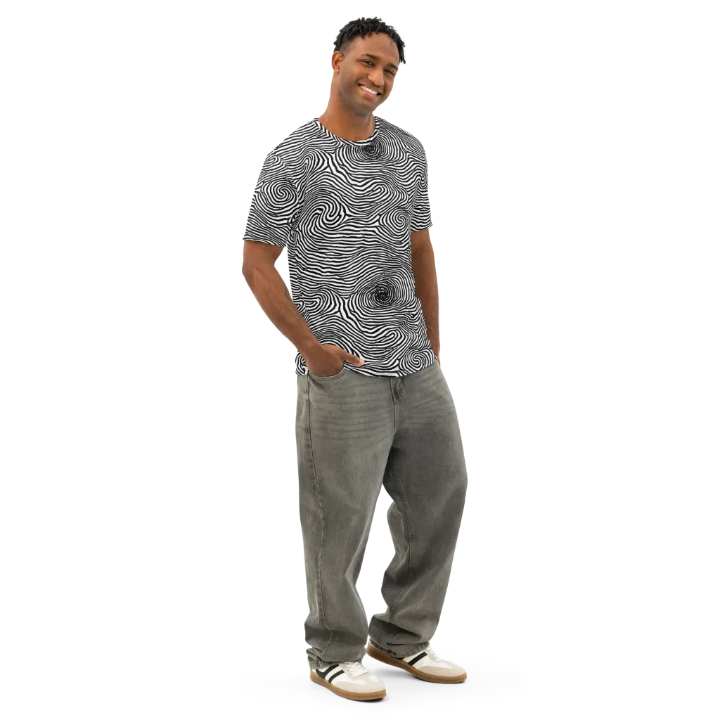 Black And White Rhapsody on Men's Cotton Crew Neck T-Shirt — Right Front