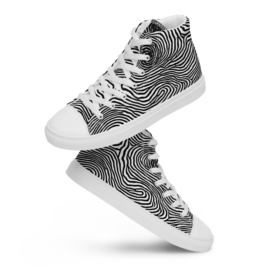 Black And White Rhapsody on Women's High Top Canvas Shoes — Front