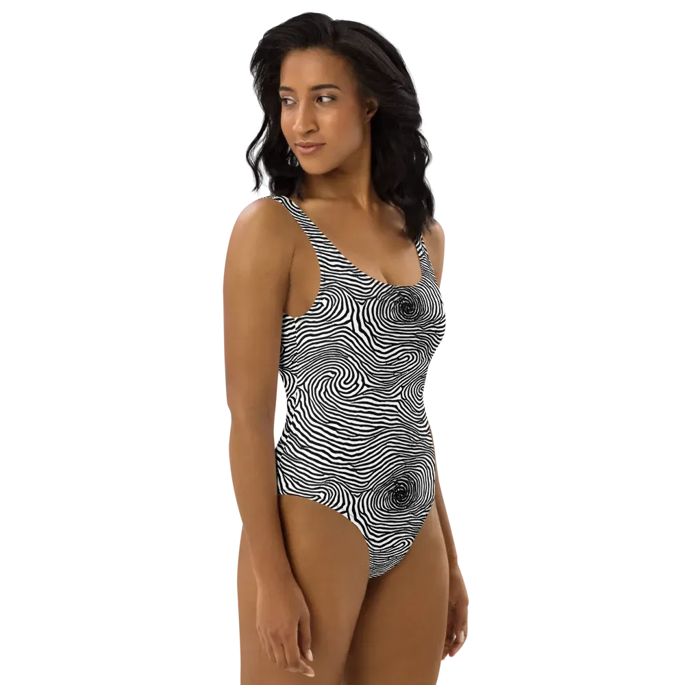 Black And White Rhapsody on One-Piece Swimsuit — Right