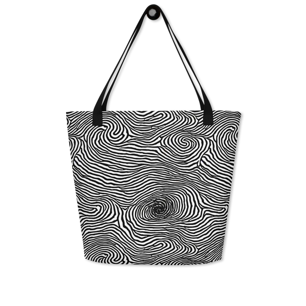 Black And White Rhapsody on Large Tote Bag W/ Pocket — Front