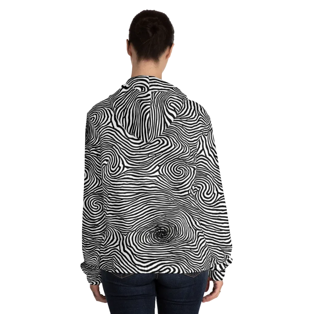 Black And White Rhapsody on Women's Full-Zip Hoodie — Back On Person
