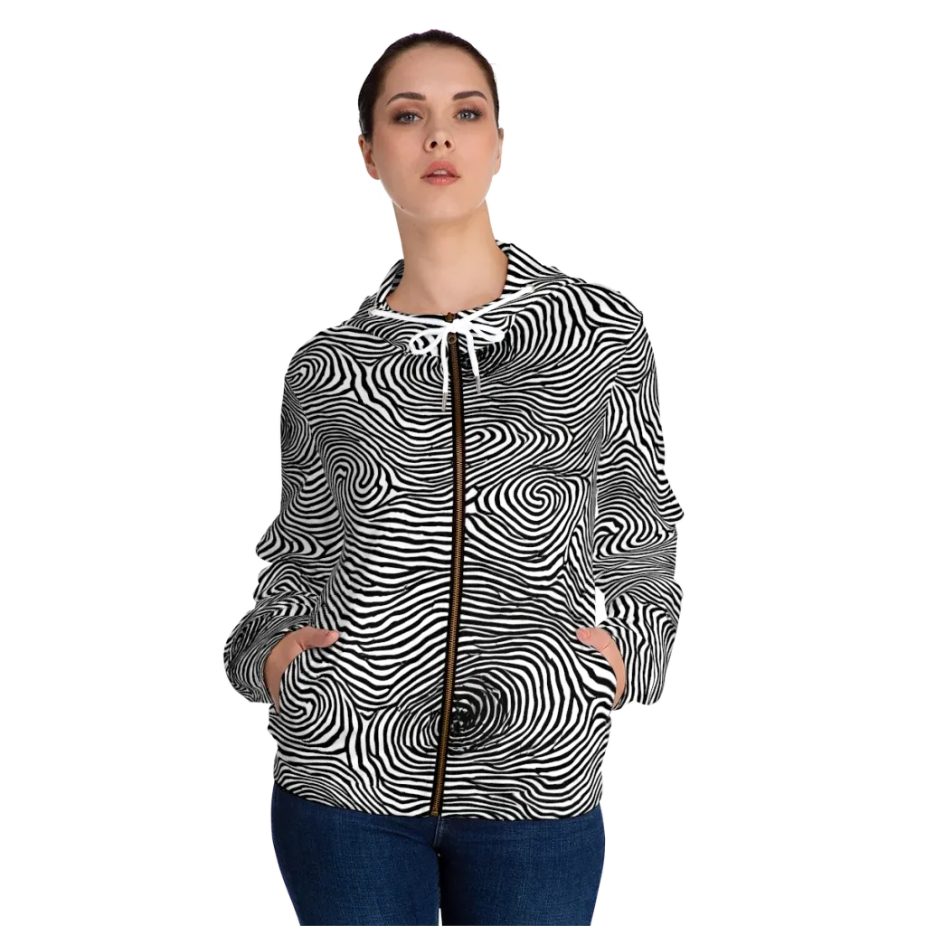 Black And White Rhapsody on Women's Full-Zip Hoodie — Front On Person
