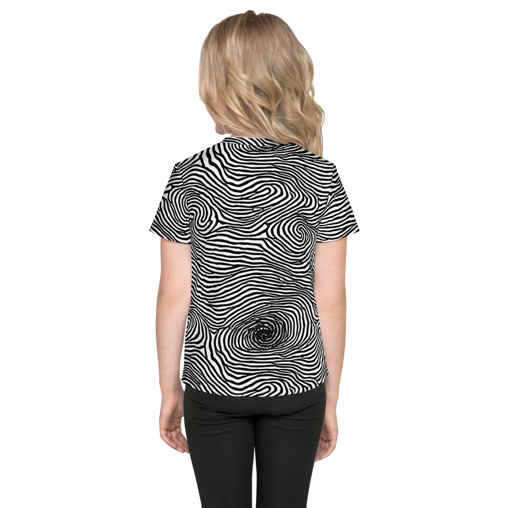 Black And White Rhapsody on Kids Crew Neck T-Shirt — Back