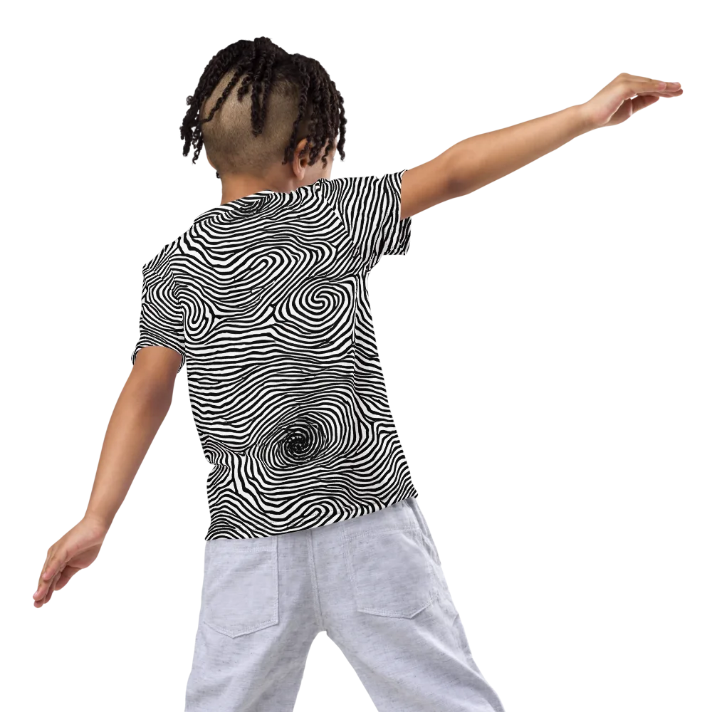 Black And White Rhapsody on Kids Crew Neck T-Shirt — Back