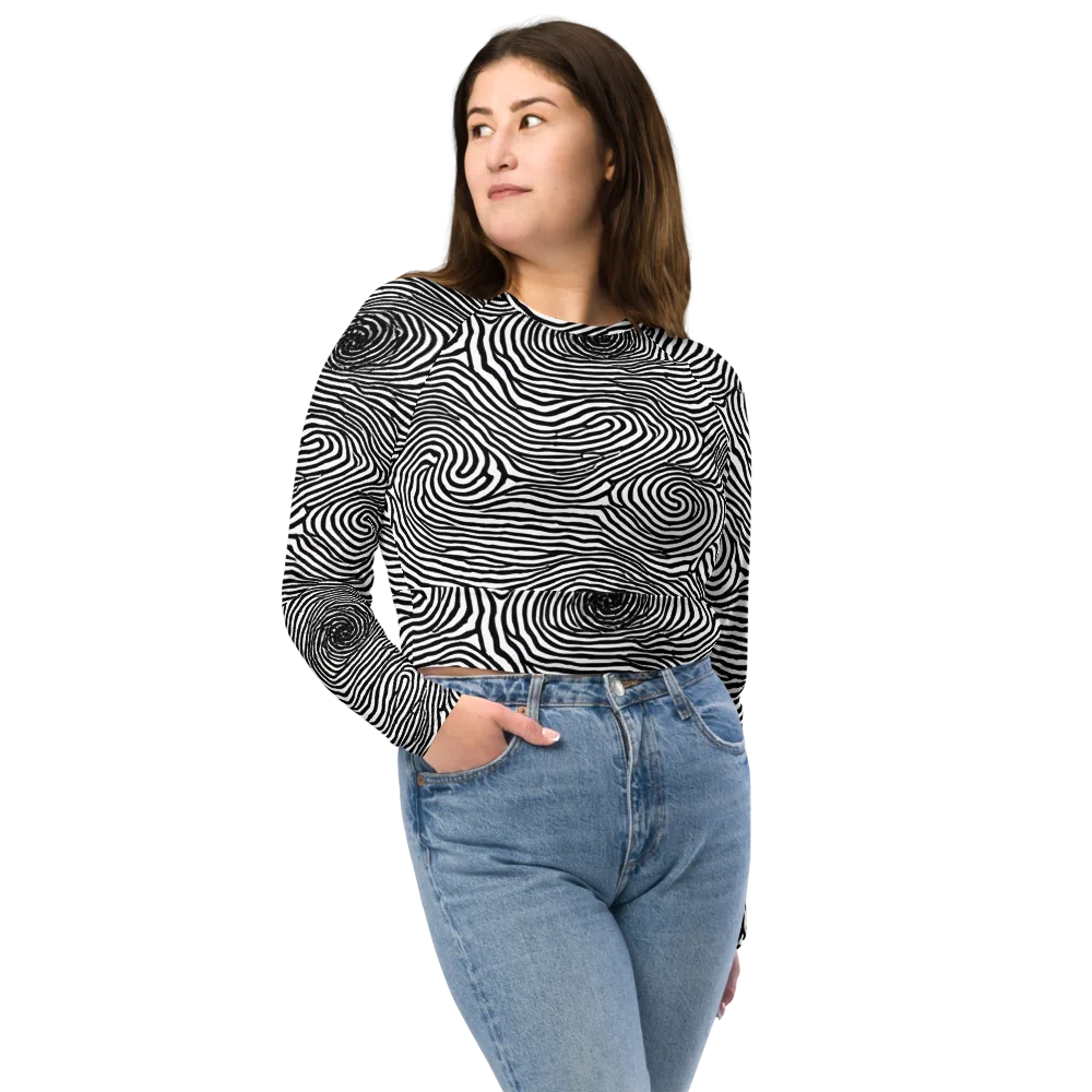 Black And White Rhapsody on Long Sleeve Crop Top — Front