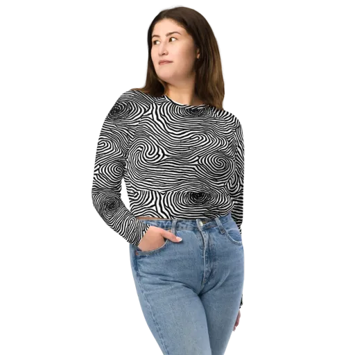 Black And White Rhapsody on a Long Sleeve Crop Top