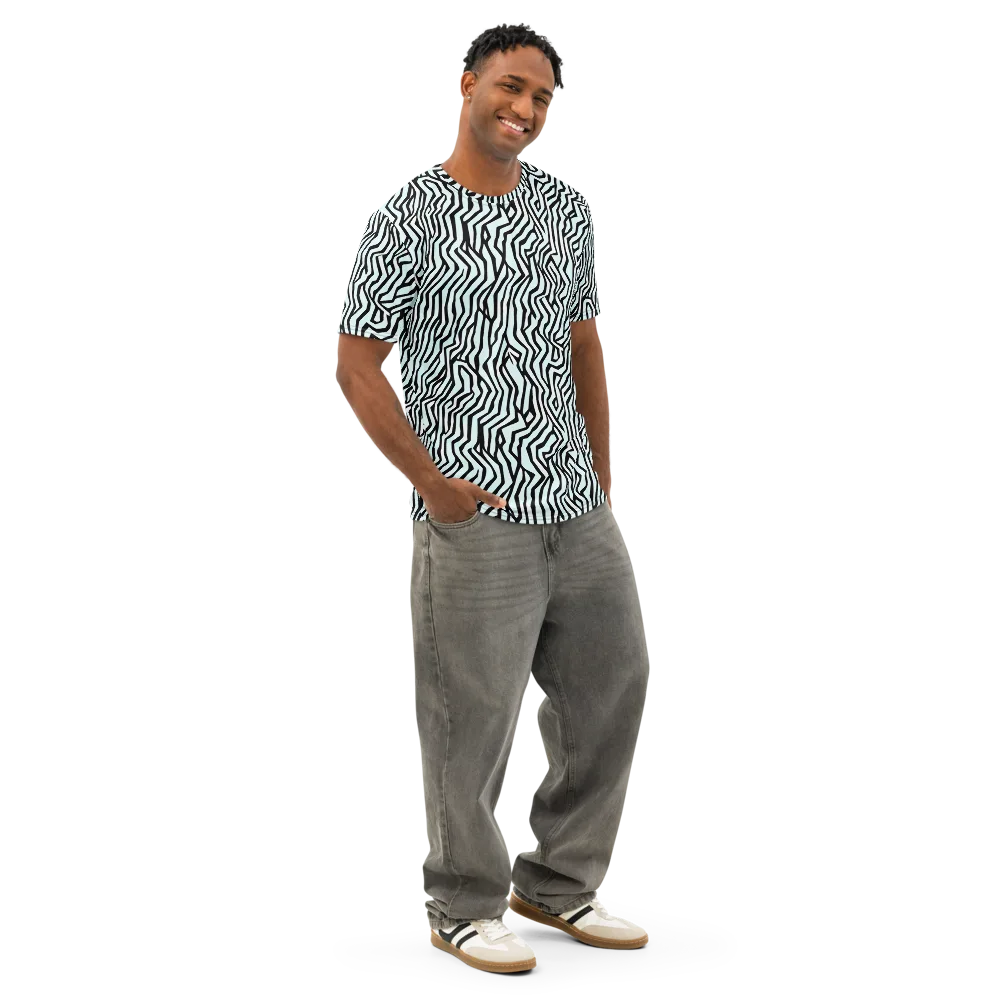 Echoing Stripes on Men's Cotton Crew Neck T-Shirt — Right Front