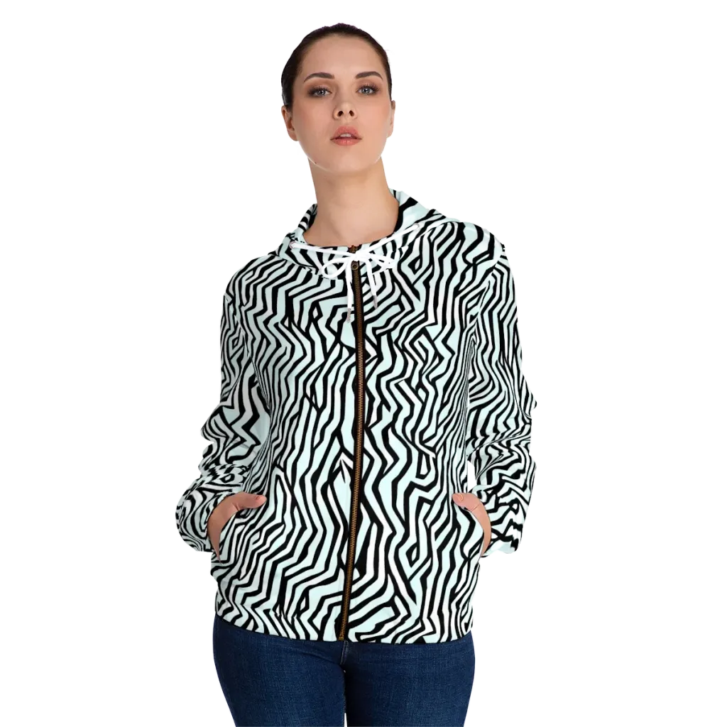 Echoing Stripes on Women's Full-Zip Hoodie — Front On Person