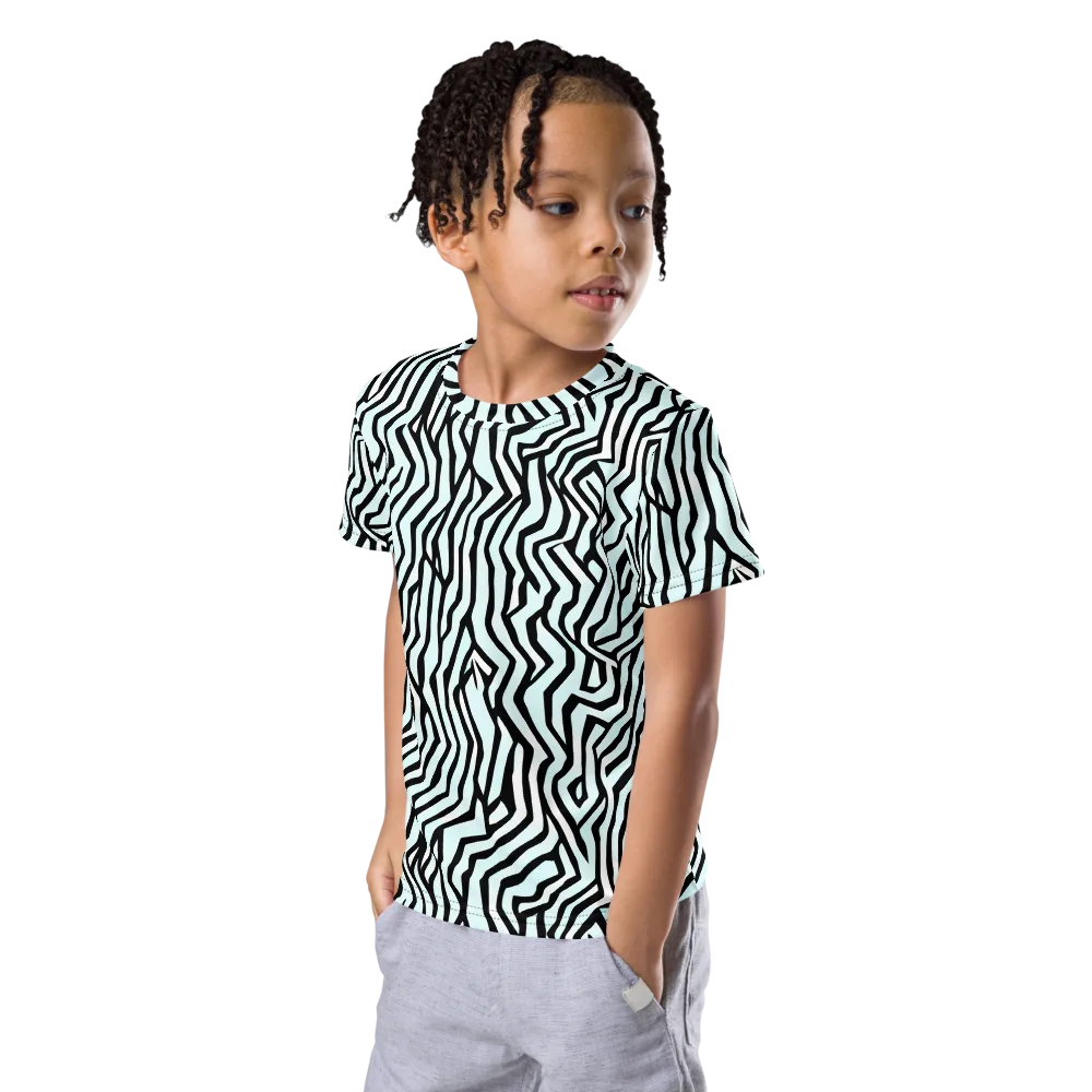 Echoing Stripes on Kids Crew Neck T-Shirt — Left Front